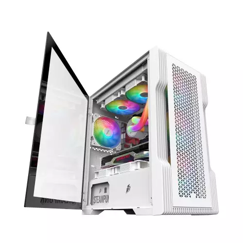 1stPlayer T3 Mesh m-ATX Gaming Case (White) - 2