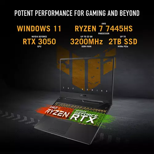 ASUS TUF Gaming A15 FA506NCG Ryzen 7 7445HS 8GB RAM 512GB SSD RTX 3050 Graphics 15.6 Inch FHD Laptop - 6