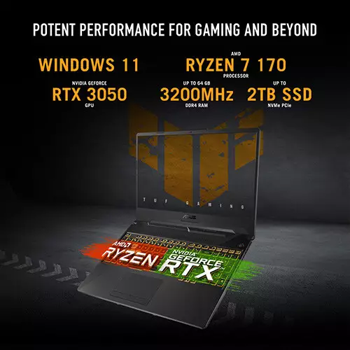 ASUS TUF Gaming A15 FA506NCQ-HN042W Ryzen 7-170 16GB RAM 512GB SSD 15.6-inch Gaming Laptop with  RTX 3050 - 7