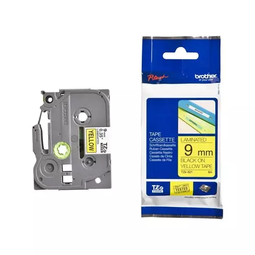 Brother TZE-621 (9mm X 8M) Black on Yellow Tape Cartridge