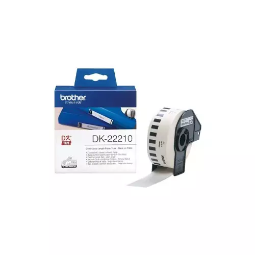 Brother Genuine DK-22210 Continuous Paper Label Roll (Black on White, 29mm wide)