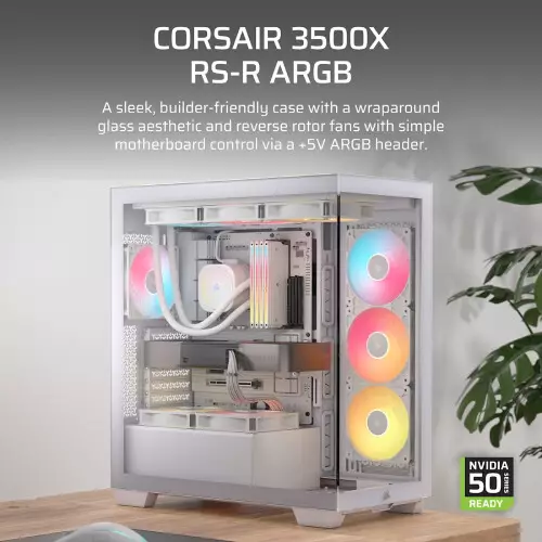 CORSAIR 3500X RS-R ARGB Mid-Tower Gaming Case (White) - 0