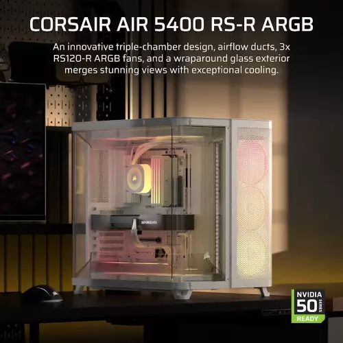 CORSAIR AIR 5400 RS-R ARGB Tempered Glass Mid-Tower Desktop Case (White) - 4