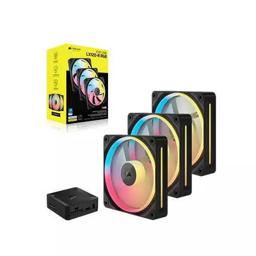 Corsair iCUE LINK LX120-R RGB 120mm PWM Reverse Fans Starter Kit (Black) - 2