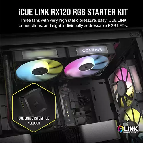 Corsair iCUE LINK RX120 RGB 120mm PWM Fan Triple Starter Kit - 2