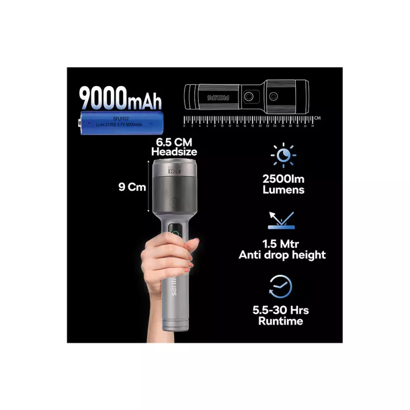 PHILIPS SFL5102/56 Aircraft 33.2cms Zoom LED Rechargeable Flashlight - 1