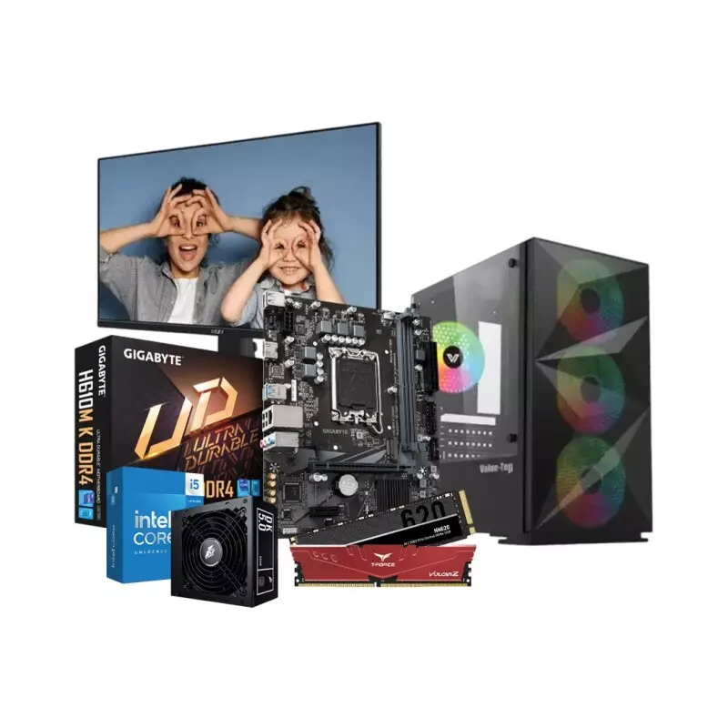 Intel Core i5-12400 GIGABYTE H610M K 8GB RAM 512GB SSD Desktop PC with 22-inch Monitor