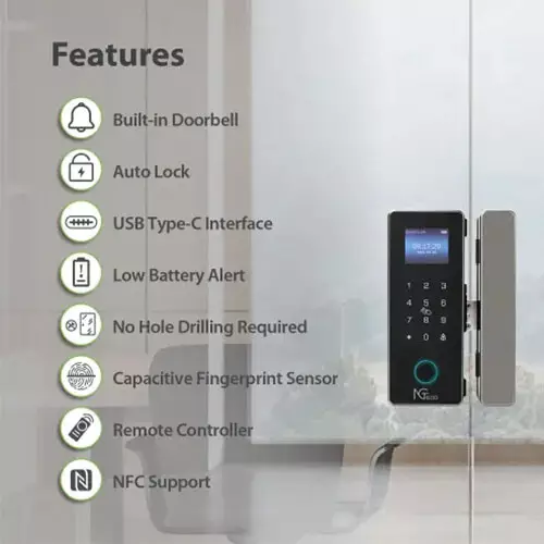 NGTeco SL04-GL40N Smart Push-Pull Glass Door Lock - 1