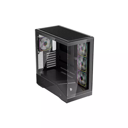 1st Player GM7 Tempered Glass Mid Tower M-ATX Gaming PC Case (Black) - 1