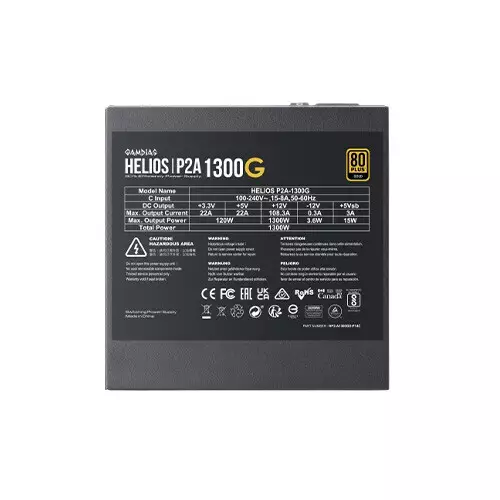 Gamdias HELIOS P2A-1300G 1300W ATX 3.1 80 Plus Gold PCIE 5.1 Full Modular Power Supply - 6
