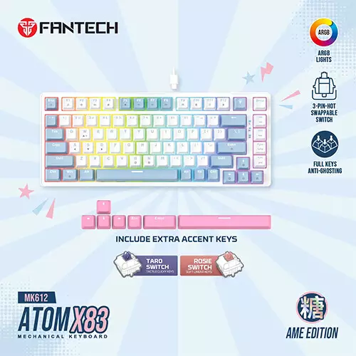 Fantech MK612 ATOM X83 Rossie Switch Gaming Mechanical Keyboard (White) - 1