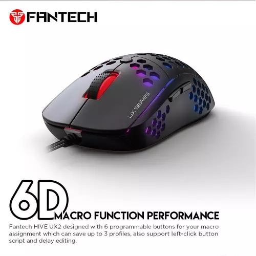 Fantech UX2 Hive 12000 DPI Honeycomb Shell RGB Gaming Mouse - 1
