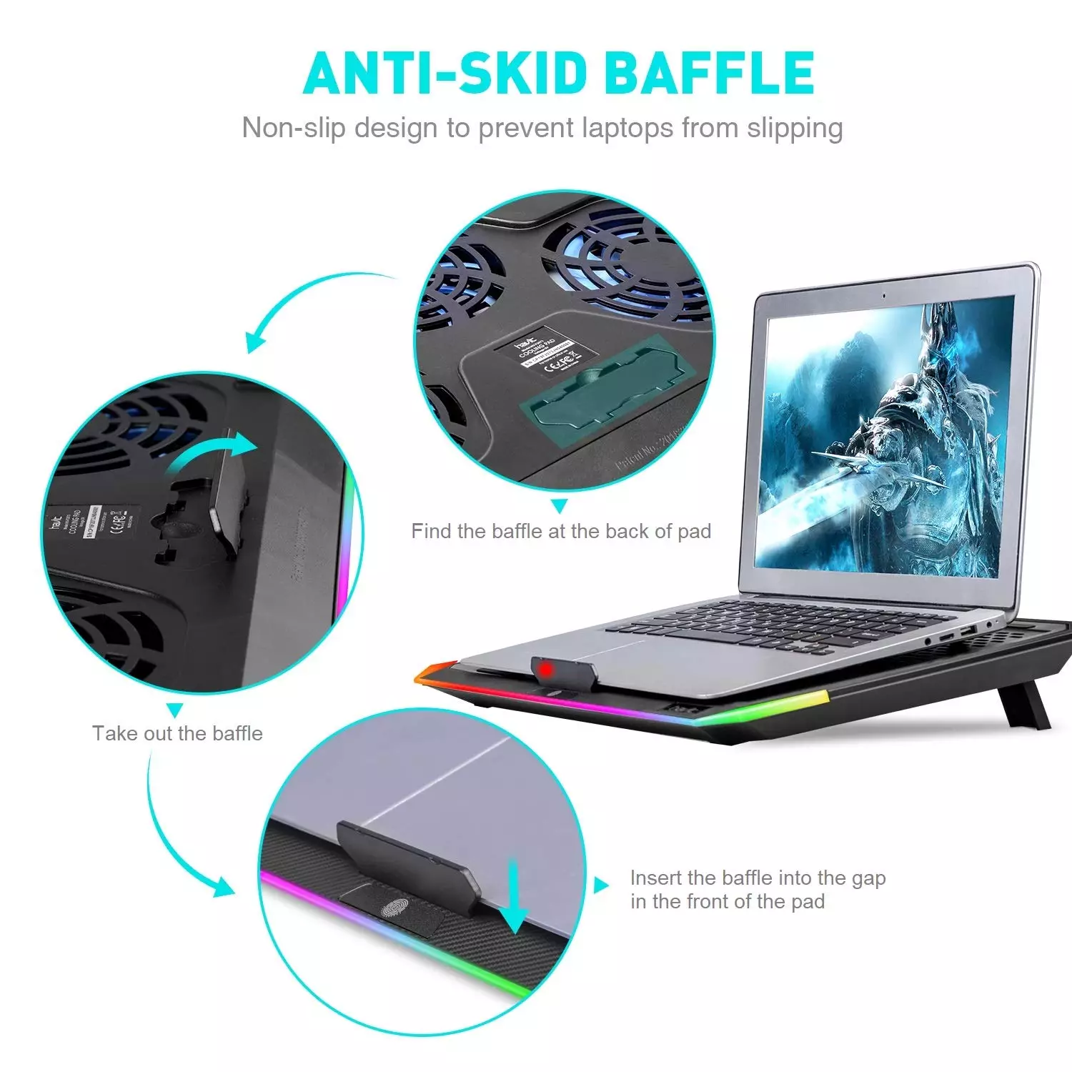 HAVIT F2073 Touch Control RGB Gaming Laptop Cooling Pad for 15.6-17 Inch Laptop - 4