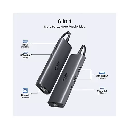 Ugreen CM512 (45000) 6-in-1 Multifunctional USB-C Hub - 1