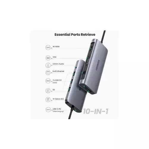 UGREEN CM639 (45380) Multifunction 10-in-1 USB-C Docking Station - 1