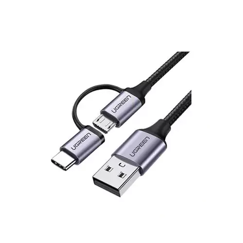 UGREEN US177 30875 USB 2.0 A Male To Micro USB + USB-C Male 3A Data Cable - 1M
