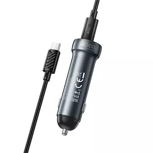 Hoco Z54B 60W PD Dual-port Car Charger with Type C to Type C Cable - 2