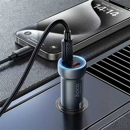 Hoco Z54B 60W PD Dual-port Car Charger with Type C to Type C Cable - 3