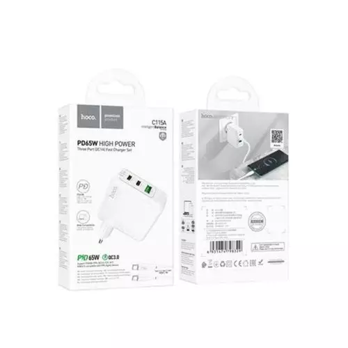 Hoco C115A Type-C & USB 65W Fast Charging Adapter - 2