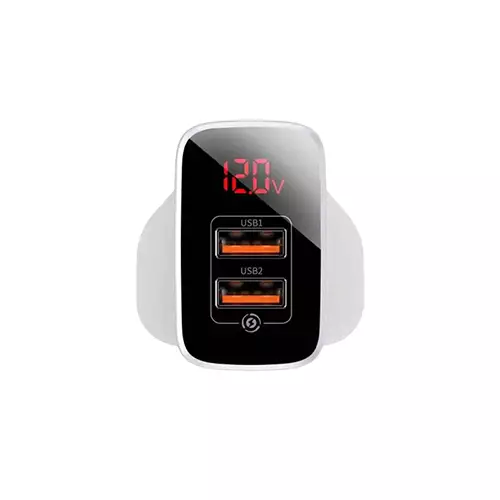BASEUS CCJMHA-D02 MIRROR LAKE DUAL QC DIGITAL DISPLAY QUICK CHARGER (WHITE)