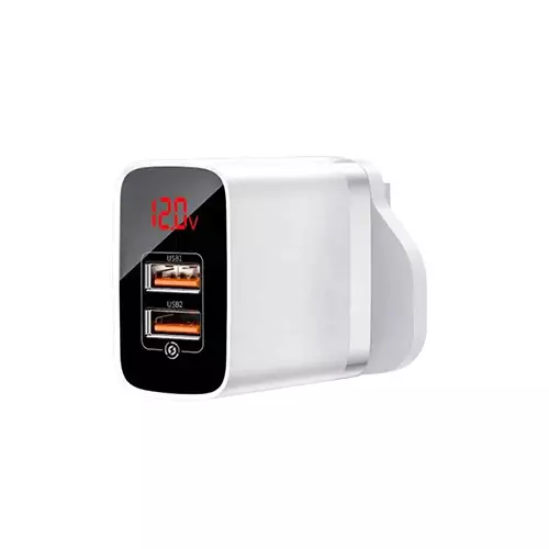 BASEUS CCJMHA-D02 MIRROR LAKE DUAL QC DIGITAL DISPLAY QUICK CHARGER (WHITE) - 1