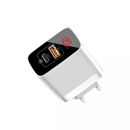 BASEUS CCJMHA-A02 MIRROR LAKE DUAL QC DIGITAL DISPLAY QUICK CHARGER (WHITE) - 1
