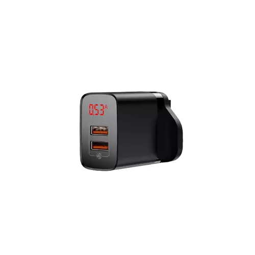 BASEUS CCJMHA-D01 MIRROR LAKE DUAL QC DIGITAL DISPLAY QUICK CHARGER (BLACK) - 1