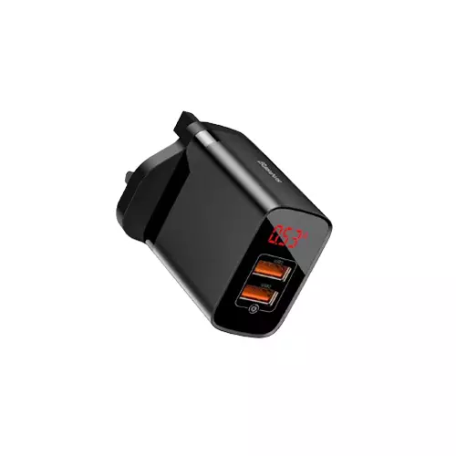 BASEUS CCJMHA-D01 MIRROR LAKE DUAL QC DIGITAL DISPLAY QUICK CHARGER (BLACK) - 2