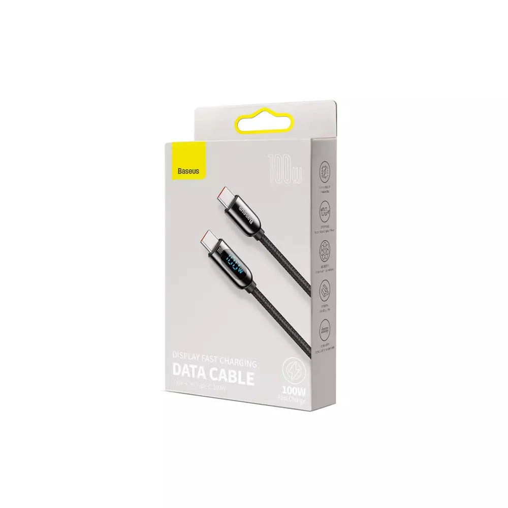 BASEUS 100W TYPE C TO TYPE C 2M FAST CHARGING CABLE WITH DIGITAL DISPLAY - 0