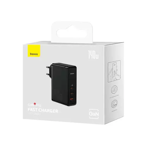 BASEUS GAN5 PRO 140W FAST CHARGER WITH TYPE-C TO TYPE-C 240W CABLE BLACK - 1
