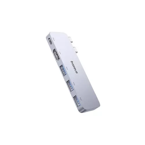Baseus UltraJoy Series Dual Type-C Male to HDMI Tri USB 3.0 & Type-C Female Grey Hub Converter - 1