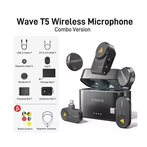 Maono Wave T5 Wireless Lavalier Microphone Combo Edition - 1