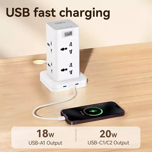 Deli ET763 8 Port 3 Meter Standing Power Strip - 1
