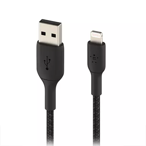Belkin CAA002BT1MWH BOOST CHARGE Braided Lightning to USB-A iPhone Charging Cable - 1