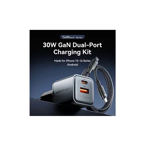 Vention TZFEWH0-EU 2-Port USB (C + A) 30W GaN Charger - Gray - 1