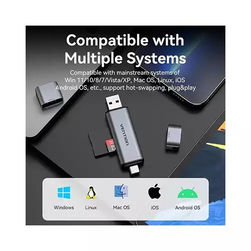 VENTION CLLH0 2-in-1 USB 3.0 A+C Dual Drive Letter Card Reader - 1