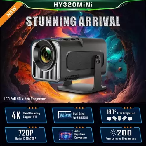 HY320 Mini 4K 200 ANSI WiFi 6 Projector - 0
