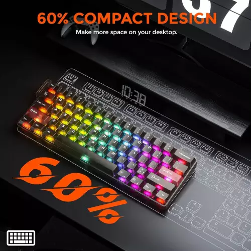 DAREU COOL 60 Wired Hot Swappable Ice Blade Magnetic Switch Mechanical Keyboard (Black Transparent) - 2