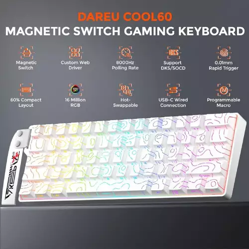 DAREU COOL 60 Wired Hot Swappable Fire Magnetic Switch Mechanical Keyboard (White Topographic) - 1