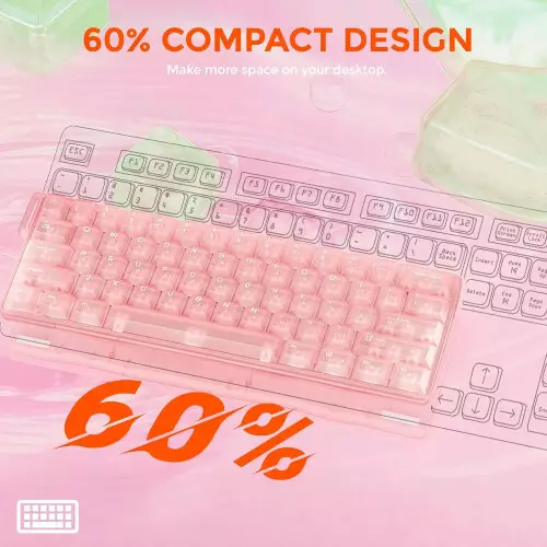 DAREU COOL 60 Wired Hot Swappable Ice Blade Magnetic Switch Mechanical Keyboard (Pink Transparent) - 1