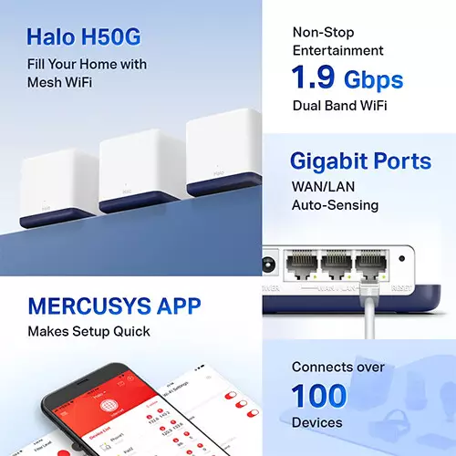 Mercusys Halo H50G AC1900 Dual Band 3 Pack Gigabit Mesh Router - 2