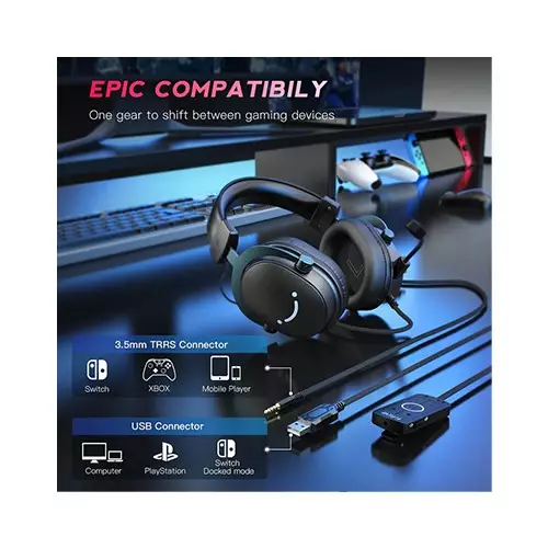 FIFINE AmpliGame H9 3.5mm 7.1 Surround Sound Headset with USB Control Box (Black) - 3