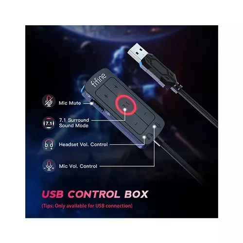FIFINE AmpliGame H9 3.5mm 7.1 Surround Sound Headset with USB Control Box (Black) - 4