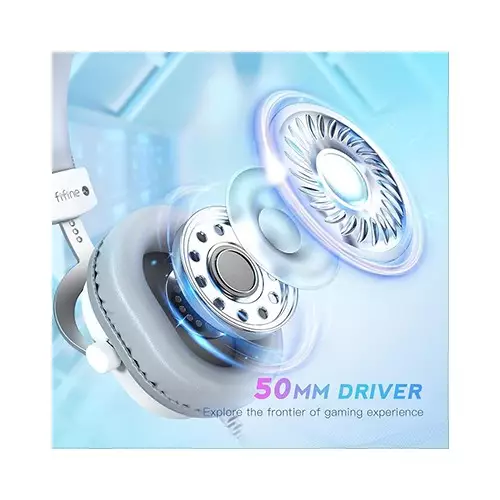 FIFINE AmpliGame H9 3.5mm 7.1 Surround Sound Headset with USB Control Box (White) - 1