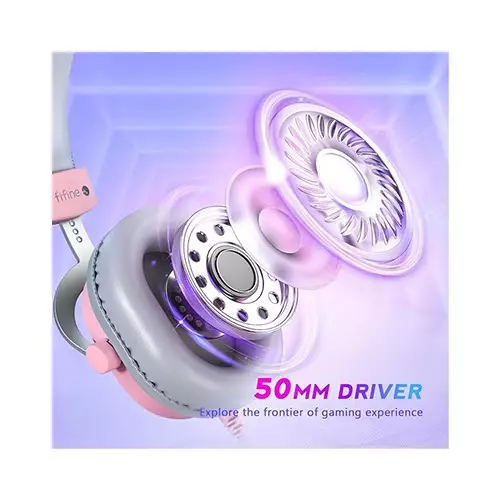 FIFINE AmpliGame H9 3.5mm 7.1 Surround Sound Headset with USB Control Box (Pink) - 1