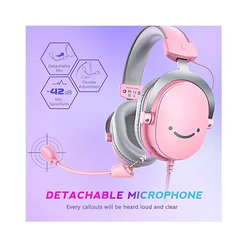 FIFINE AmpliGame H9 3.5mm 7.1 Surround Sound Headset with USB Control Box (Pink) - 2