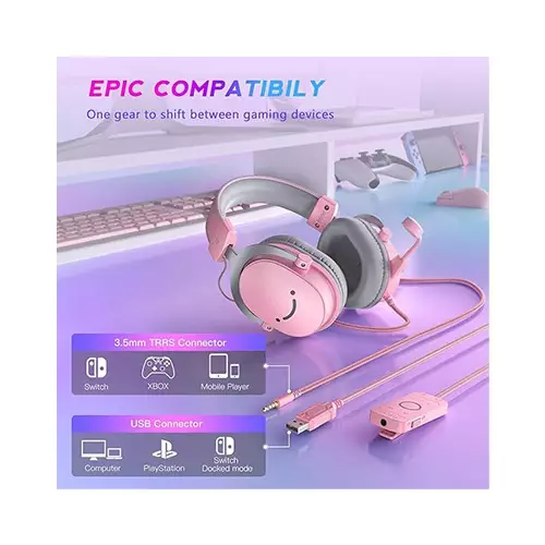FIFINE AmpliGame H9 3.5mm 7.1 Surround Sound Headset with USB Control Box (Pink) - 3