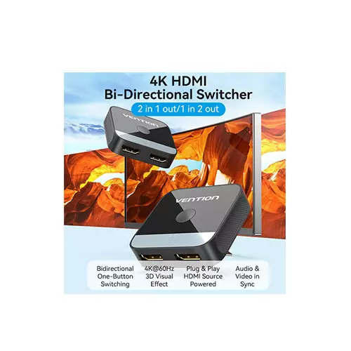 Vention AKOB0 2-Port HDMI Bi-Direction 4K Gold-Plated Switcher - 2