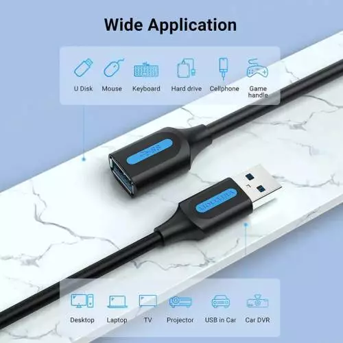 Vention CBHBJ USB 3.0 A Male to A Female Extension Cable 5M Black PVC Type - 1