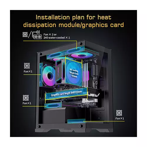 OVO CC4315-B ARGB Infinity Fan Ice Gaming Case (Black) - 2